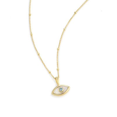 Mother of Pearl and Blue Topaz Evil Eye Pendant in Sterling Silver