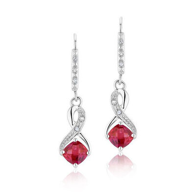 Created Ruby & Diamond Dangle Earrings in Sterling Silver