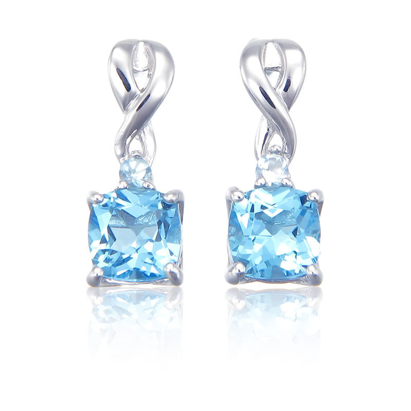 Blue Topaz Drop Twist Earrings in Sterling Silver image number null