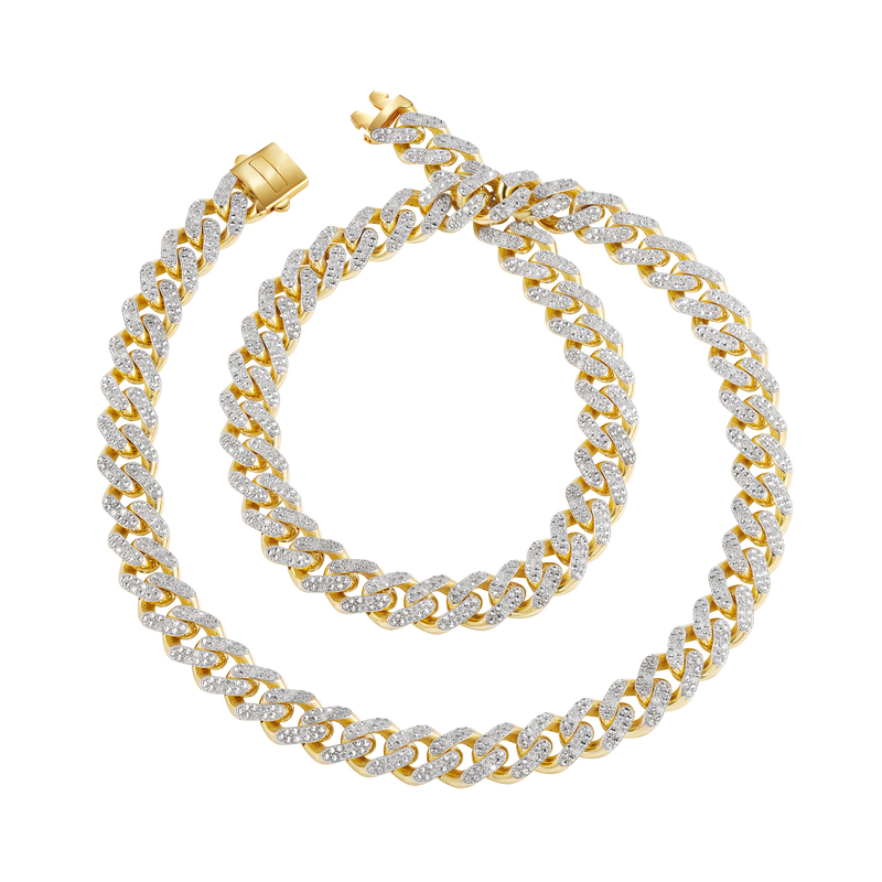 Diamond 3.34ctw. Pave 11.5mm Curb Link Chain in 14k Yellow Gold image number null