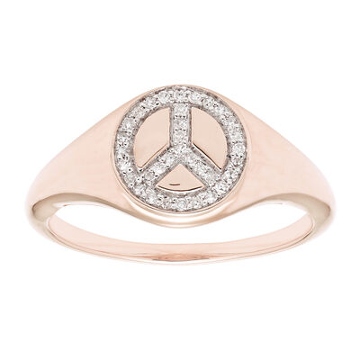 Diamond Peace Sign Ring in 14k Rose Gold