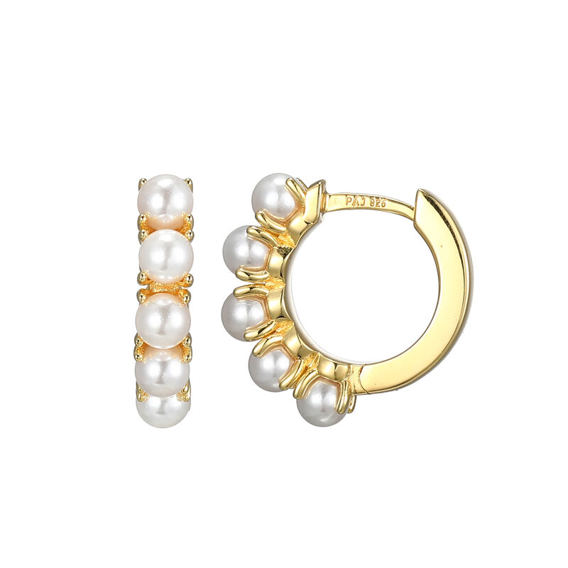 White Shell Pearl Hoop Earrings in Gold Plated Sterling Silver image number null