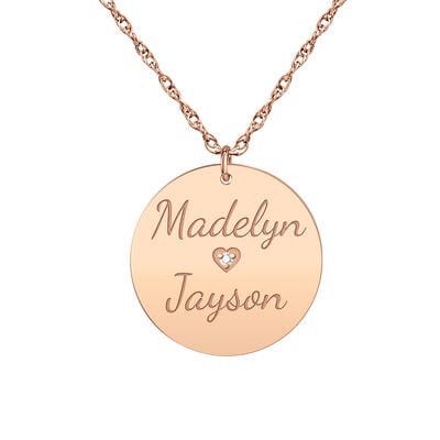 Engravable Disc Charm with Diamond Accent in 14k Rose Gold