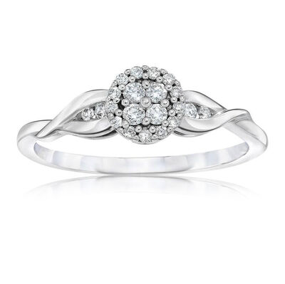 Diamond Round Cluster Promise Ring in 10k White Gold