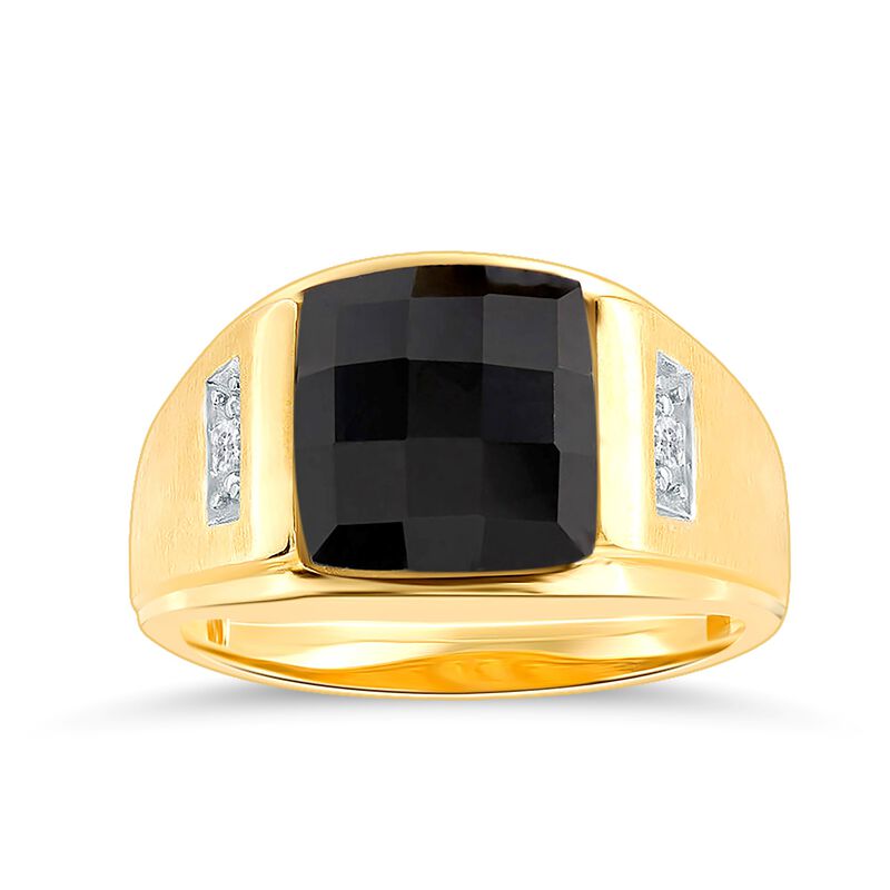 Men's Princess-Cut Black Onyx & Diamond Ring in 10k Yellow Gold image number null