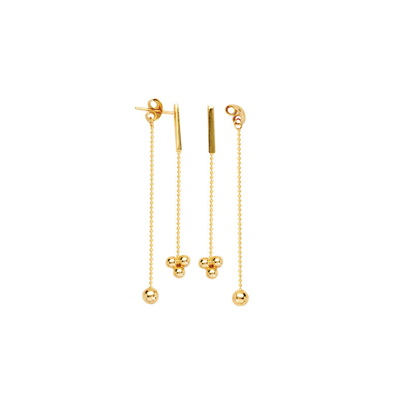 Front-Back Staple with Dangle Bead Earrings in 14k Yellow Gold image number null