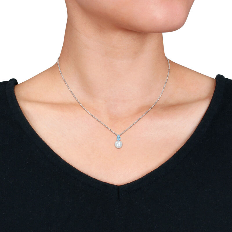 Sky Blue Topaz & Freshwater Cultured Pearl Necklace in Sterling Silver image number null