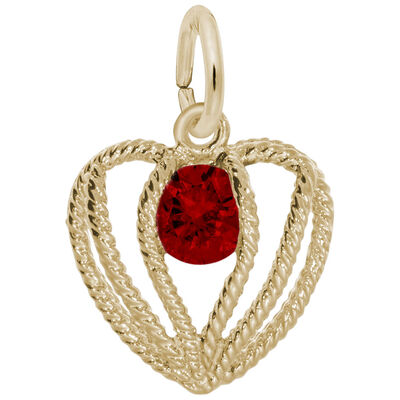 January Birthstone Held in Love Heart Charm in 10k Yellow Gold