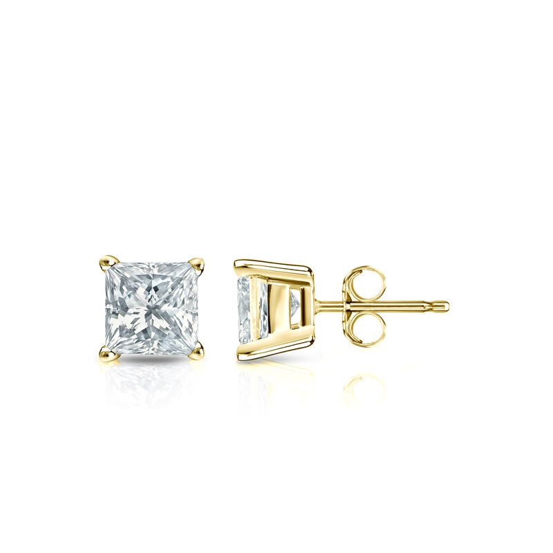 Princess-Cut Lab Grown 1ctw. EF SI Diamond Stud Earrings in 14k Yellow Gold image number null