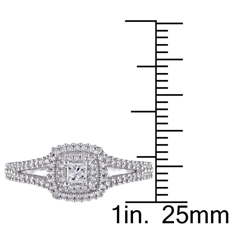 Princess-Cut 3/8ctw Diamond Double Halo Split Shank Engagement Ring in Sterling Silver image number null