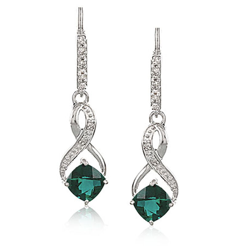 Created Emerald & Diamond Dangle Earrings in Sterling Silver image number null