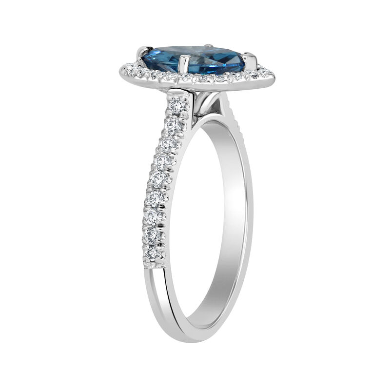 Marquise-Cut Lab Grown 1 3/8ctw. Blue Diamond Halo Engagement Ring in 14k White Gold image number null