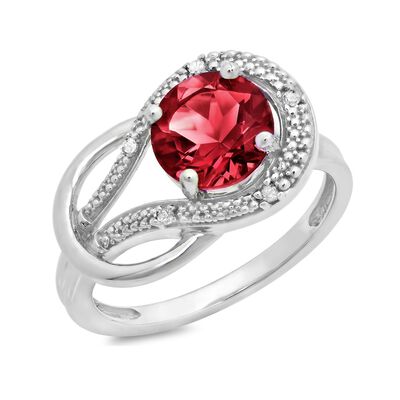 Created Ruby & Diamond Love Knot Ring in 10k White Gold