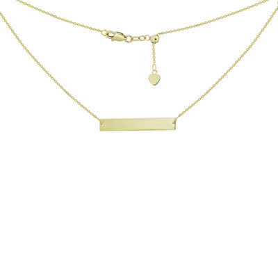 Ladies Engravable Bar Fully Adjustable Necklace in 14k Yellow Gold