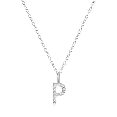 Lab Grown Diamond Letter P Initial Pendant Necklace in Sterling Silver