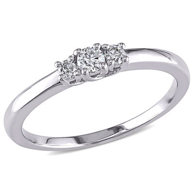 Three Stone 1/5ctw Engagement Ring in Sterling Silver 