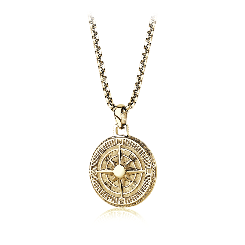 Men's North Star Compass Pendant With 22" Chain in Gold IP Stainless Steel image number null