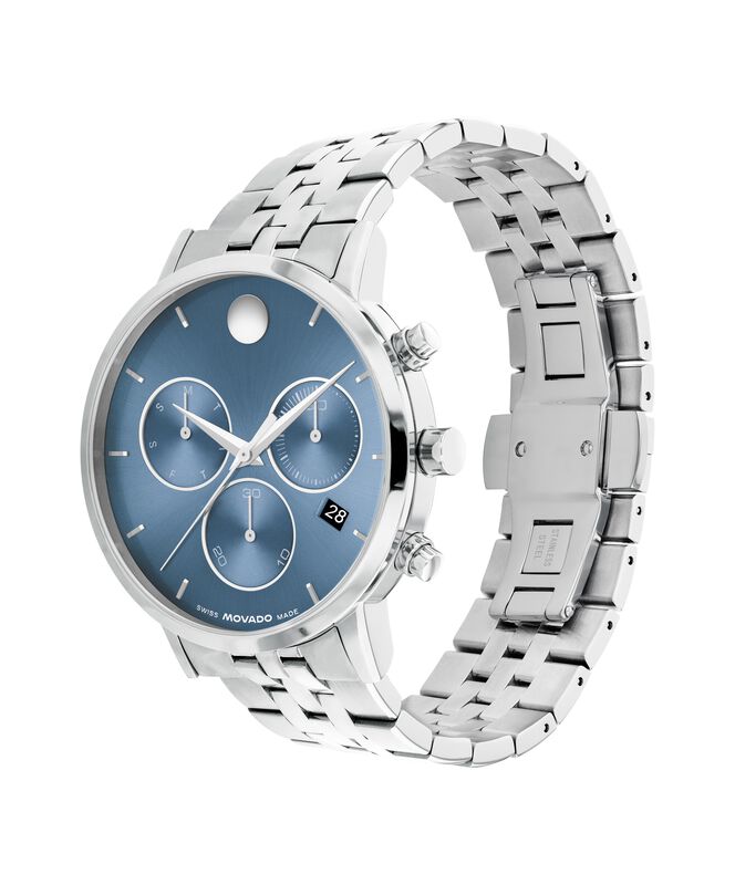 Movado Men's Museum Classic Chronograph Blue Dial Stainless Steel 42mm Watch 0607998 image number null
