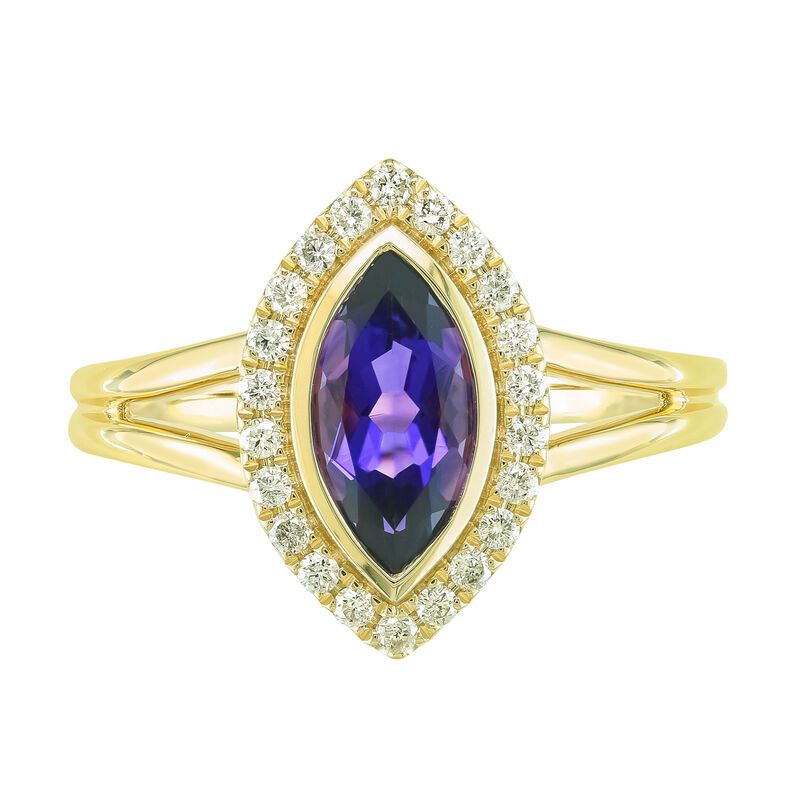 Marquise-Cut Amethyst & Diamond Ring in 10k Yellow Gold image number null
