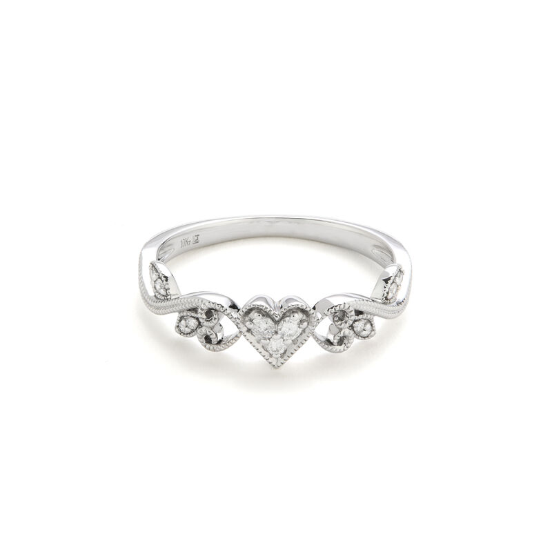 Diamond Heart Scroll Design Promise Ring in 10k white Gold image number null