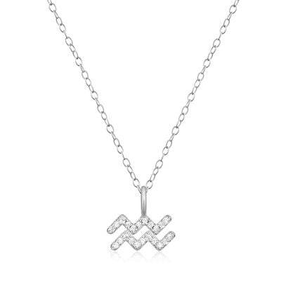 Lab Grown Diamond Aquarius Constellation Pendant Necklace in Sterling Silver