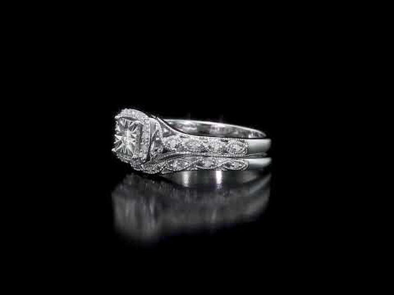 Diamond Halo Vintage Inspired 1/5ctw. Bridal Set in Sterling Silver image number null