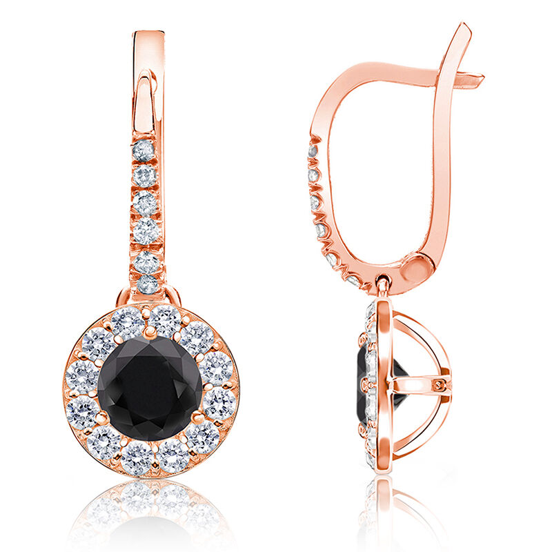 Black Diamond Halo 2ct. Drop Earrings in 14k Rose Gold image number null