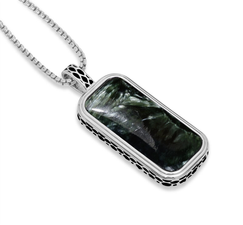 Seraphinite Stone Tag in Sterling Silver & Black Rhodium image number null