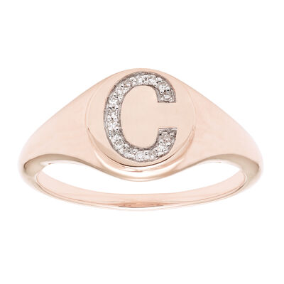 Diamond Initial C Signet Ring in 14k Rose Gold