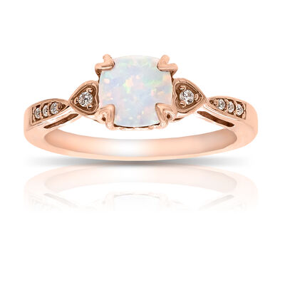 Cushion Created Opal & Diamond Ring in 10k Rose Gold