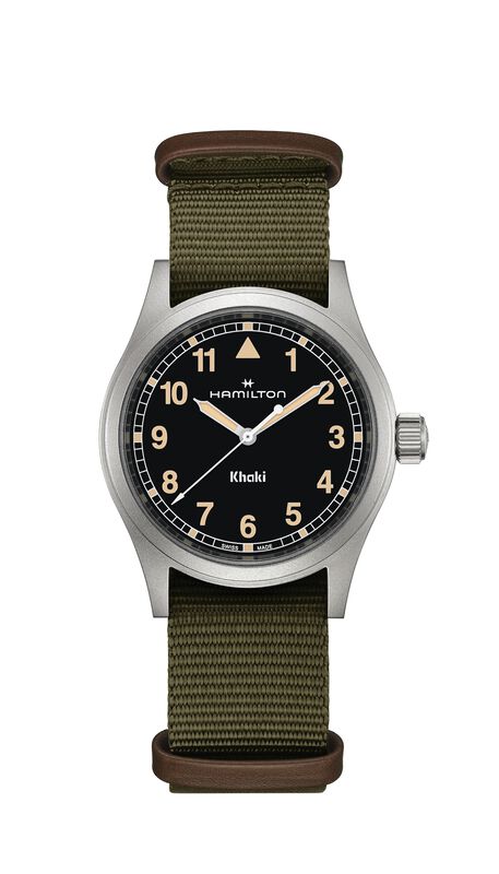 Hamilton Khaki Field Quartz Black Dial Green NATO Strap Watch 38mm Watch H69401930 image number null