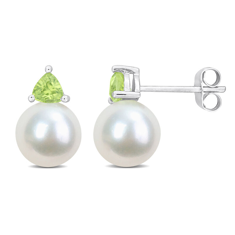 Peridot & Freshwater Cultured Pearl Stud Earrings in 10k White Gold image number null