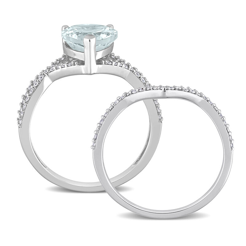 Heart-Shaped Aquamarine & Diamond Bridal Set in 14k White Gold image number null