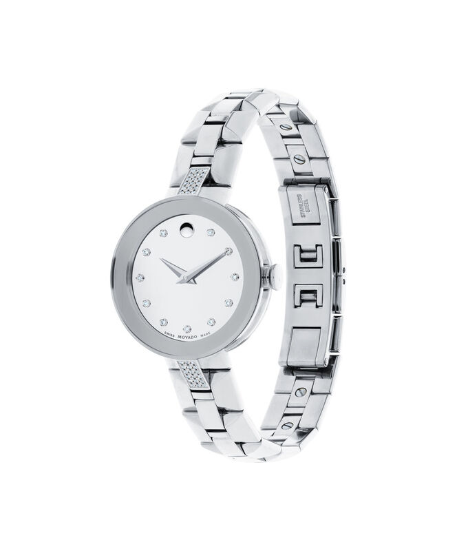 Movado Sapphire Silver Mirror Diamond Dial Ladies Watch 0607193 image number null