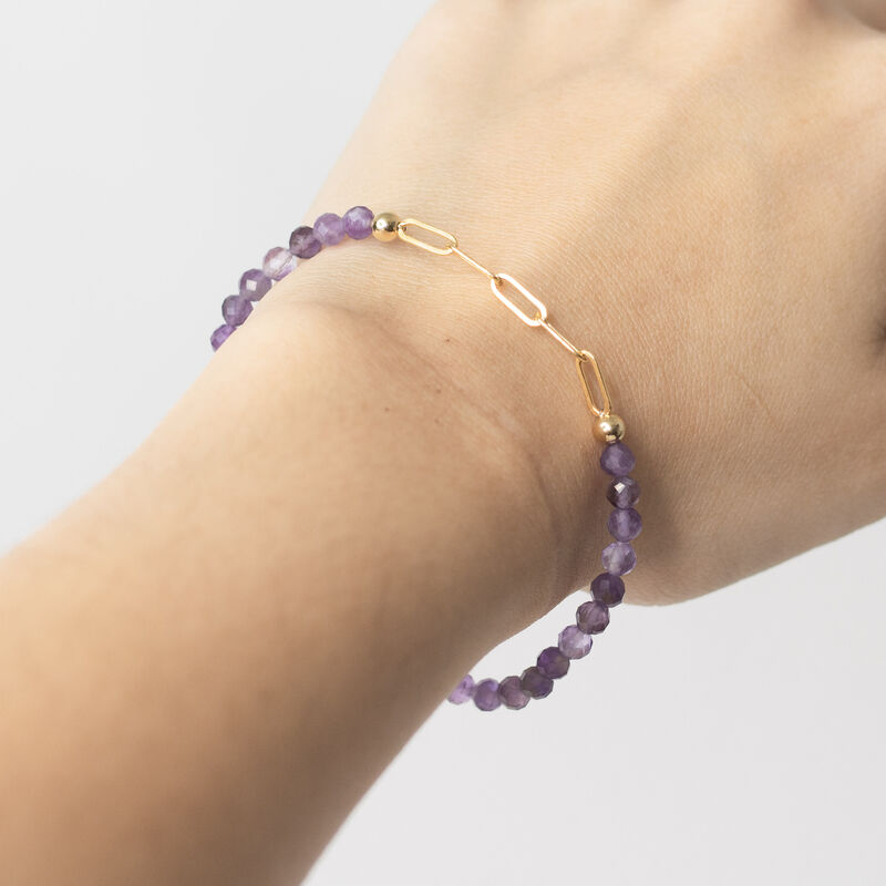 Faceted Amethyst Beads With Gold Filled Paperclip Chain Bracelet image number null
