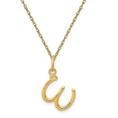 Script W Initial Necklace in 14k Yellow Gold