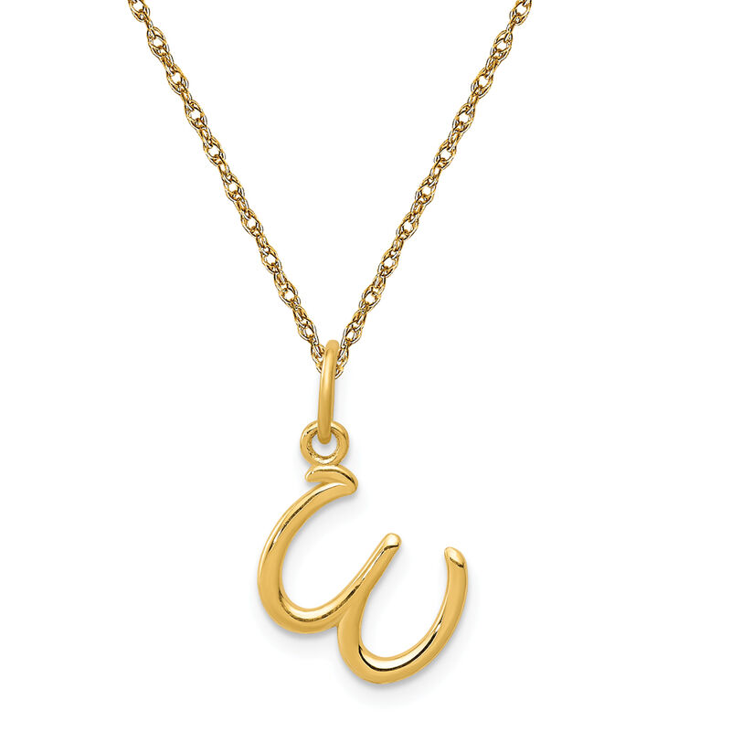 Script W Initial Necklace in 14k Yellow Gold image number null