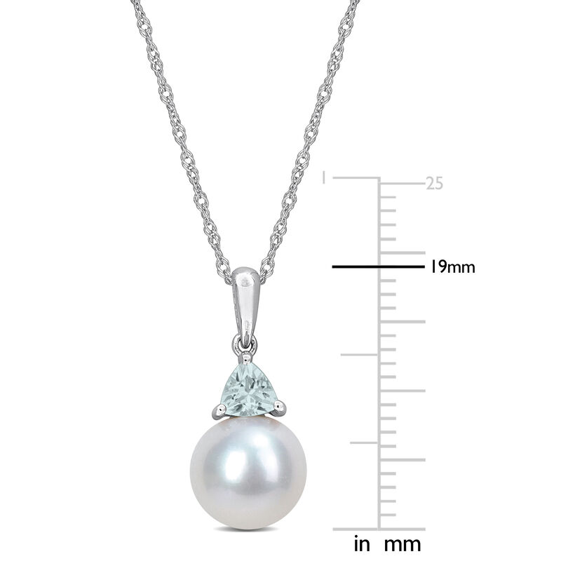 Aquamarine & Freshwater Cultured Pearl Necklace in 10k White Gold image number null