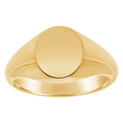 Oval All polished Top Signet Ring 12x12mm in 10k Yellow Gold 