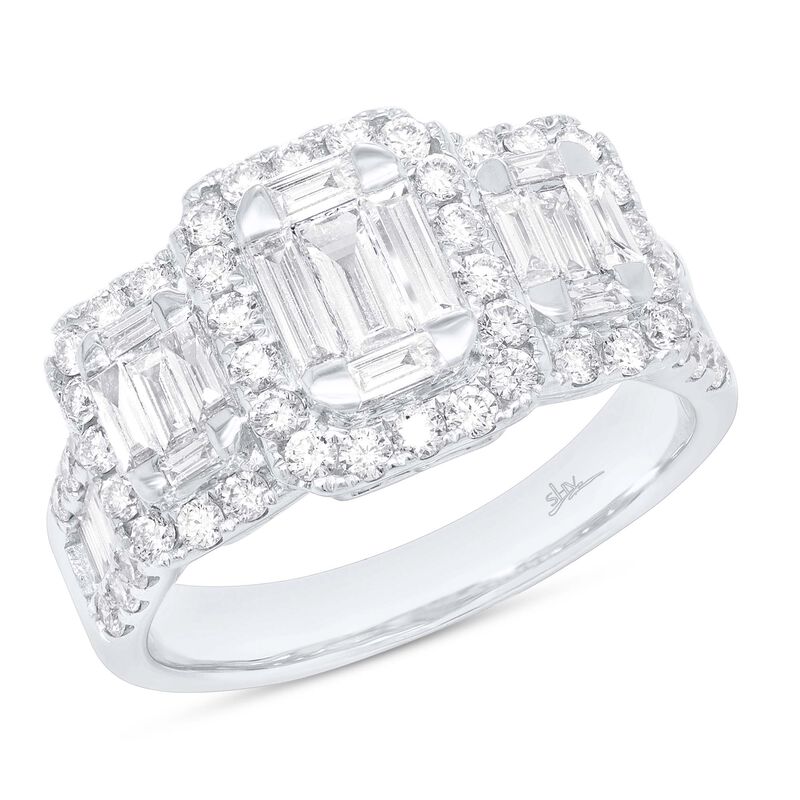 Shy Creation 3-Stone Plus 1 3/4ctw. Halo Diamond Engagement Ring in 14k White Gold SC66001124 image number null