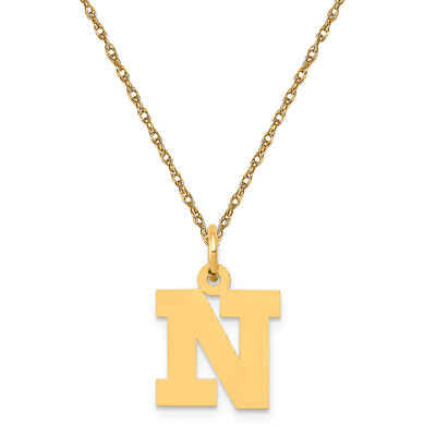 Small Block N Initial Necklace in 14k Yellow Gold