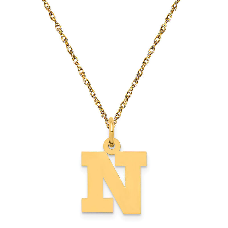 Small Block N Initial Necklace in 14k Yellow Gold image number null