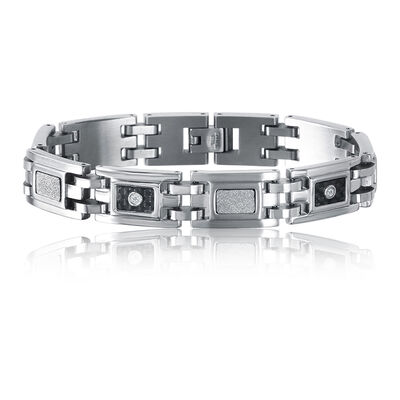 Men's Diamond Stainless Steel & Black Carbon Fiber Bracelet
