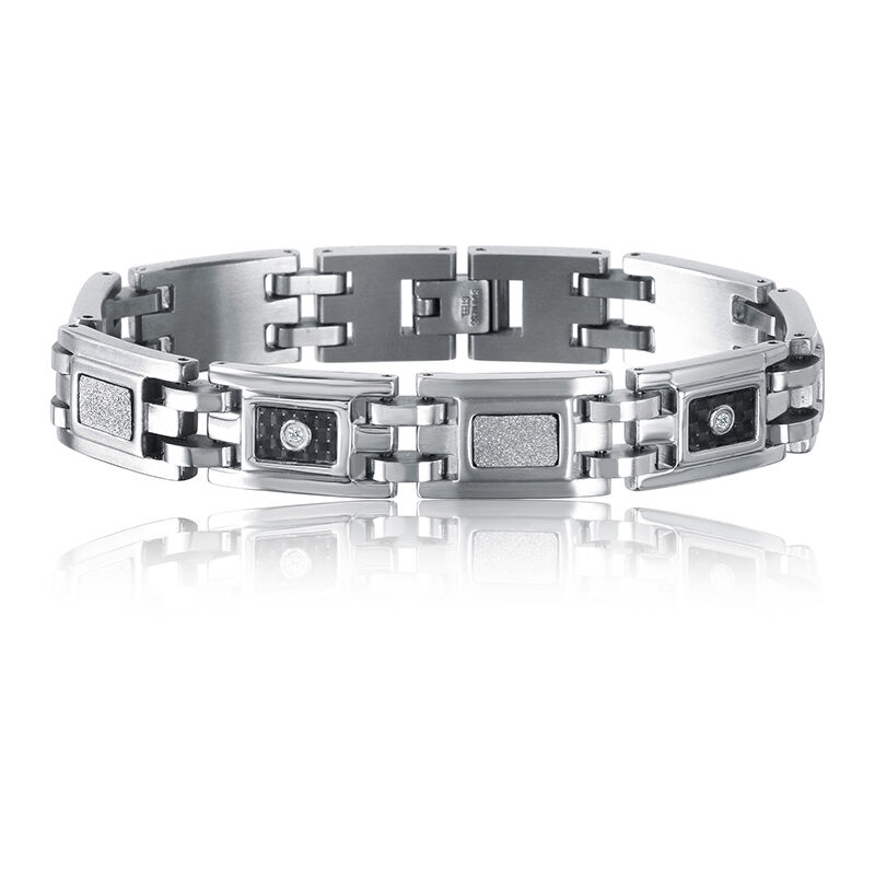 Men's Diamond Stainless Steel & Black Carbon Fiber Bracelet image number null