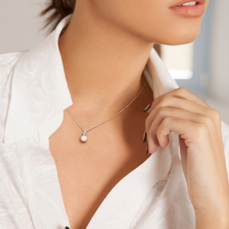 Sky Blue Topaz & Freshwater Cultured Pearl Necklace in Sterling Silver image number null