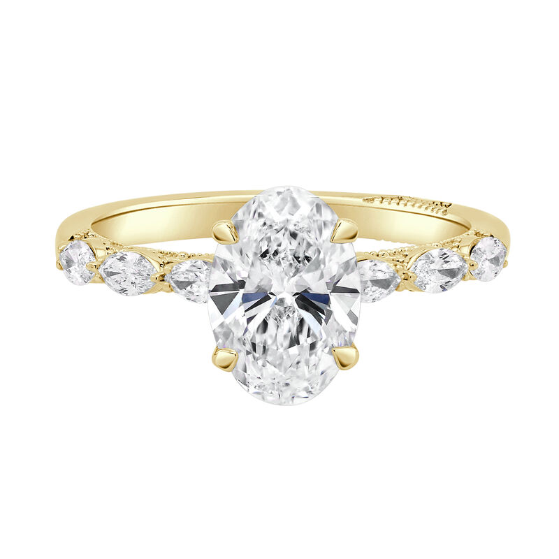 Oval-Cut Lab Grown 2 1/3ctw. Diamond With Horizontal Marquise-Cut Accents Engagement Ring in 14k Yellow Gold image number null