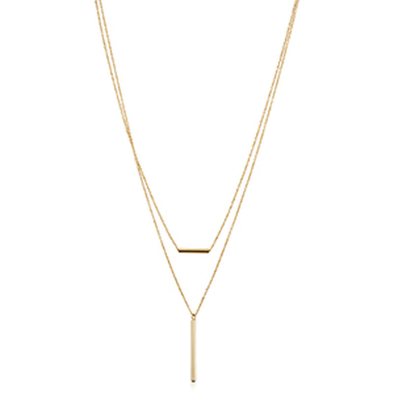Layered Vertical & Horizontal Bar Necklace in 14k Yellow Gold image number null