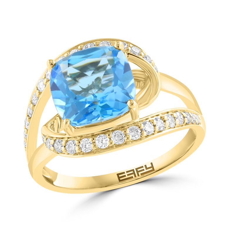 EFFY Cushion-Cut Blue Topaz & Diamond Ring in 14k Yellow Gold image number null