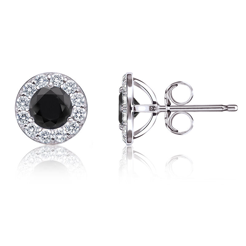 Black & White ¾ct. Diamond Halo Stud Earrings in 14k White Gold image number null