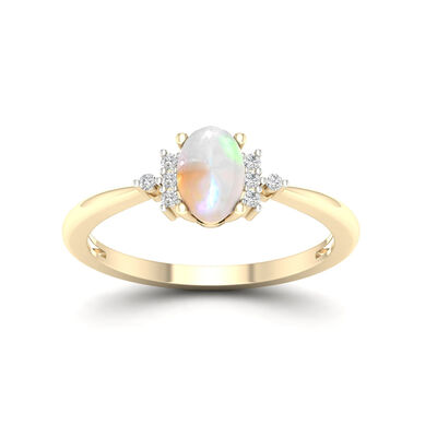 Oval Ethiopian Opal Classic Ring in 10k Yellow Gold
